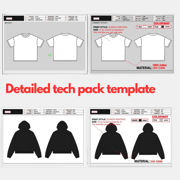TECH PACK TEMPLATE HOODIE AND TEE